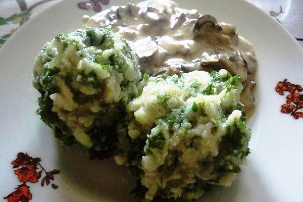 Kale Dumplings with Mushroom Sauce