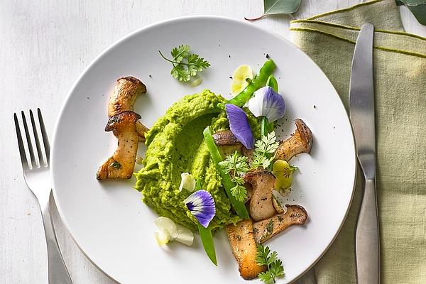 King Oyster Mushrooms on Pea and Mint Puree