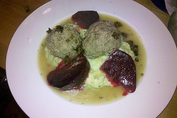 Königsberger Klopse with Beetroot and Chive-potato Puree
