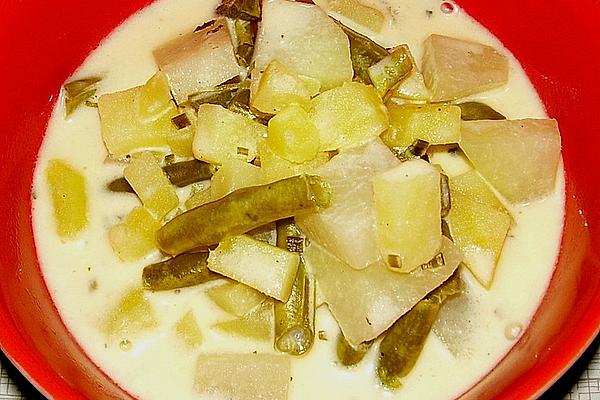 Kohlrabi – Potato – Beans – Pot with Goat Cream Cheese