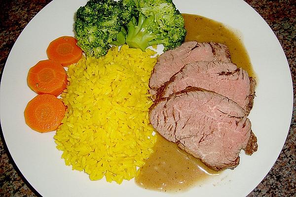 Lamb Fillet with Saffron Rice and Baby Carrots