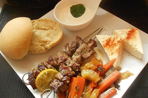 Lamb Skewers with Herbs and Cold Yogurt Sauce