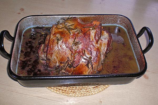 Larded Leg Of Lamb with Boiled Potatoes and Butter Beans