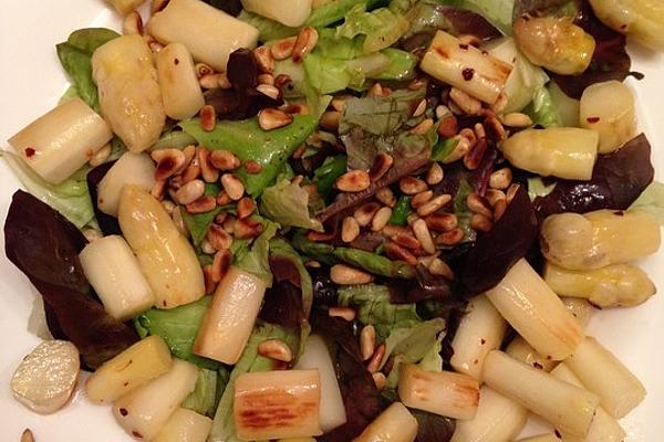 Leaf Salad with Caramelized Asparagus and Pine Nuts