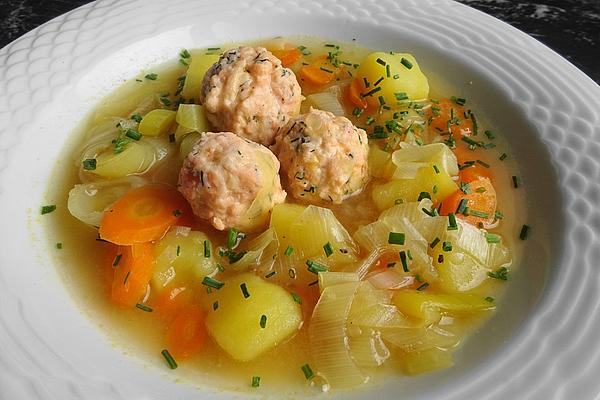 Leek Soup with Salmon Balls