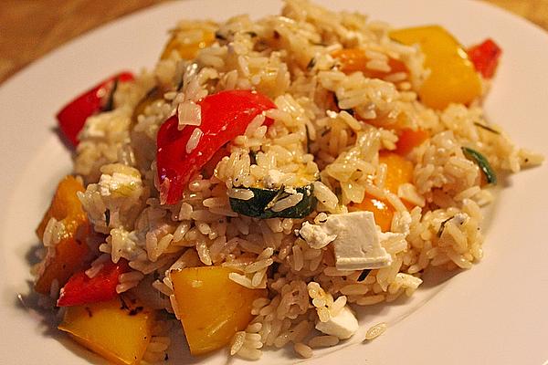 Lemon Rice with Feta and Grilled Peppers