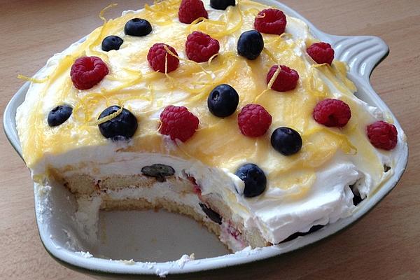 Lemon Trifle with Raspberries and Blueberries