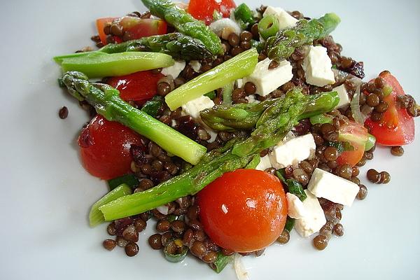 Lentil Salad with Green Asparagus and Feta