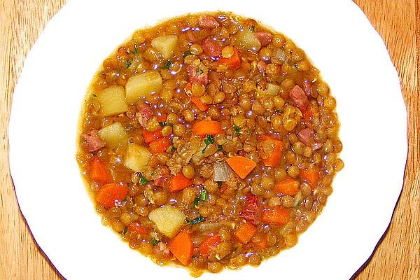 Lentil Soup with Smoked Pork, Sweet and Sour