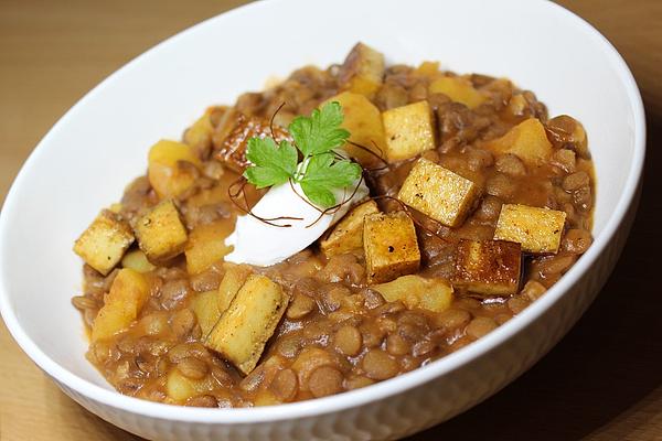 Lentil Stew with Tofu Cubes