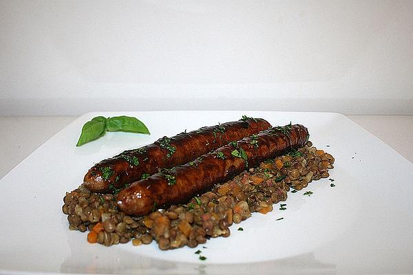 Lentils and Sausage with Fig and Balsamic Glaze