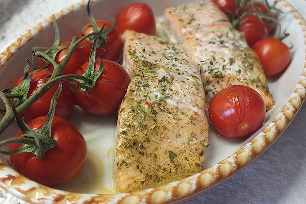 Lime Salmon on Tomato – Garlic – Bed