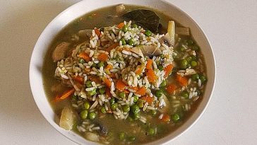 Chicken Fricassee with Peas, Carrots and Lemon Rice