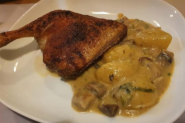 Low Temperature Duck Leg with Chanterelle Cream Potatoes