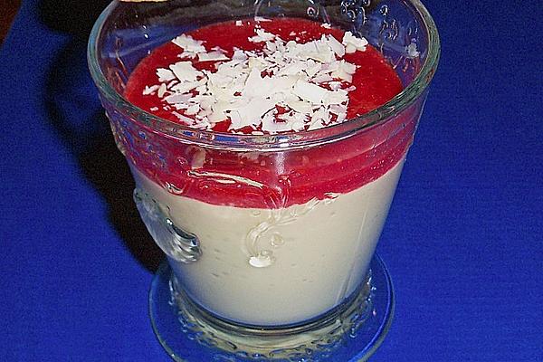 Mango Mousse with Strawberry Sauce and White Chocolate