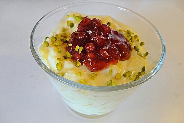 Mango Yogurt with Cranberries and Chopped Pistachios