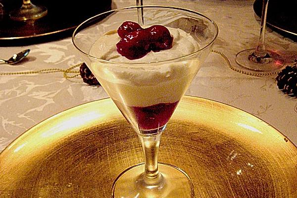 Marzipan Mousse on Cinnamon Cherries