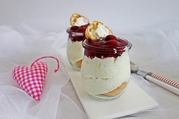 Mascarpone Quark Cream with Cherry Compote and Mini Cream Puffs