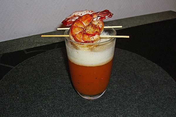 Mashed Carrot Cappuccino with Prawns