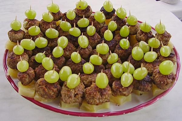 Meatball Skewers with Pineapple and Grapes