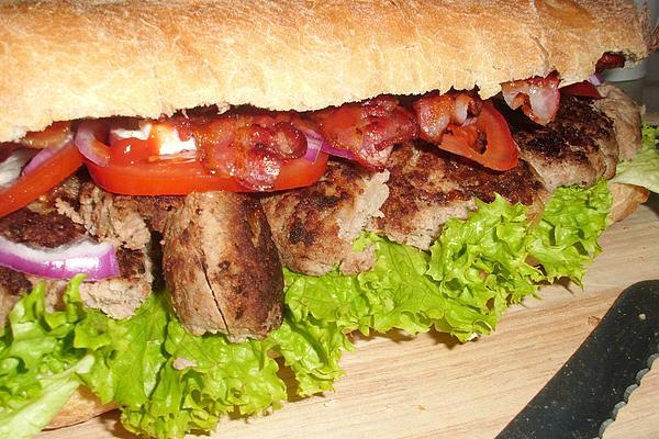 Meatballs Sandwich with Crispy Bacon, Lettuce and Tartar Sauce