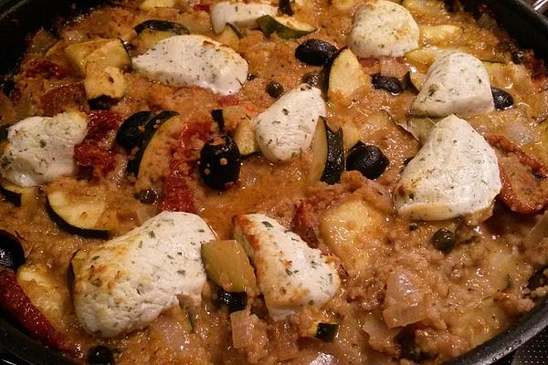 Mediterranean Couscous Pan Baked with Goat Cheese