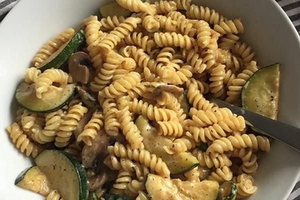 Mediterranean Noodle Pan with Zucchini and Mushrooms in Delicious Cream Sauce