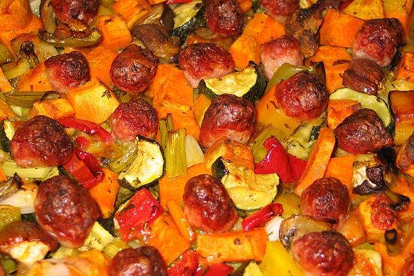 Mediterranean Oven Vegetables with Fennel Sausage Dumplings