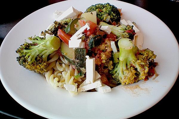 Mediterranean Pasta Pan with Vegetables and Goat Cheese