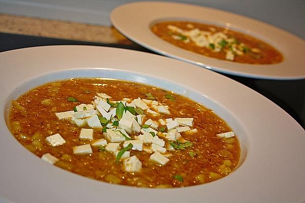 Mild Lentil Soup with Curry and Sheep Cheese