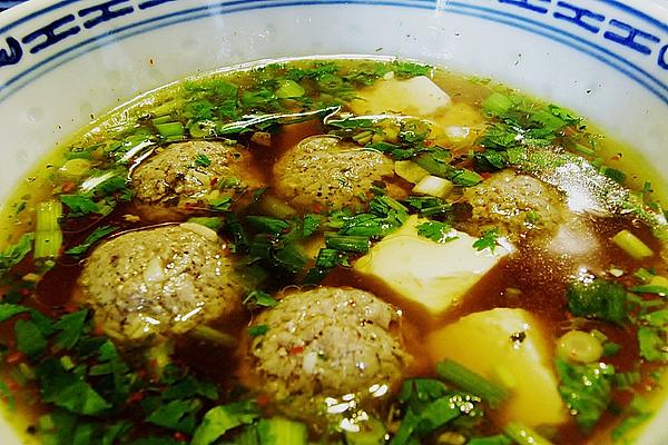 Mild Thai Soup with Tofu and Pork Balls