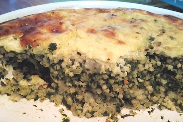 Millet Casserole with Creamed Spinach and Gratinated with Egg Cream