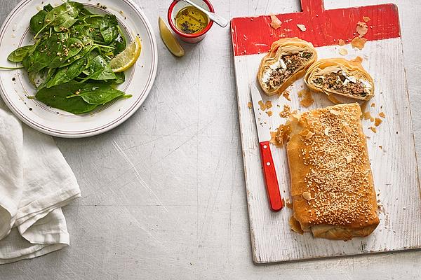 Minced Beef and Spinach Strudel with Feta