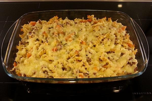 Minced Meat Casserole with Pasta and Mixed Vegetables