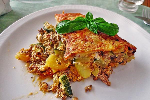 Minced Meat Casserole with Sheep Cheese and Zucchini