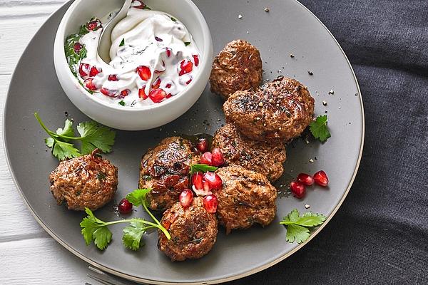 Minced Meat Kebabs with Mint and Pomegranate Yogurt