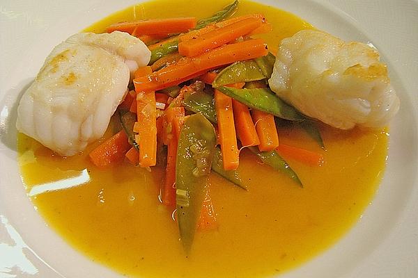 Monkfish Ragout with Vegetable Julienne and Saffron Sauce