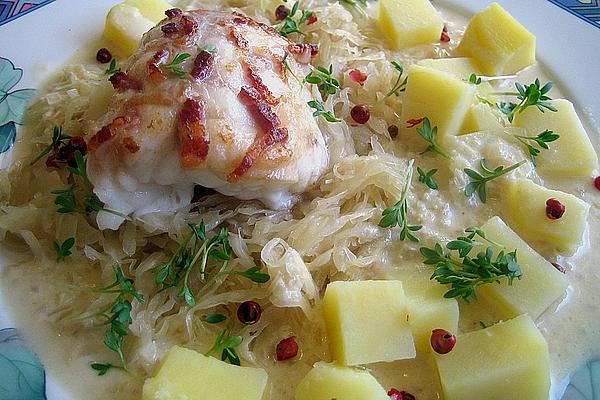 Monkfish with Bacon on Cabbage