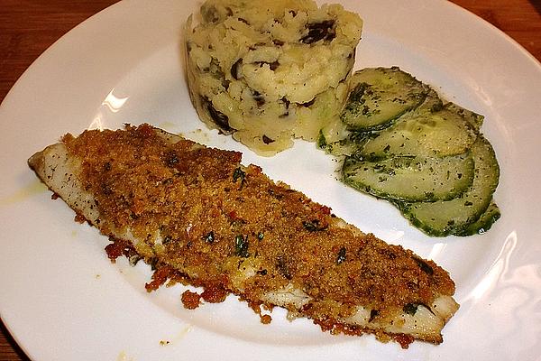 Mustard-crusted Fish Fillet with Olive Mashed Potatoes