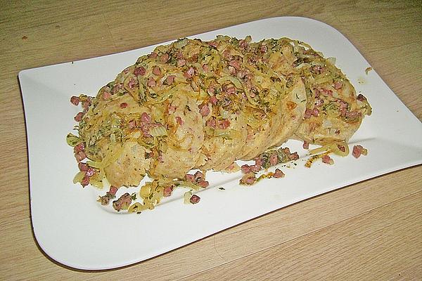 Napkin Dumplings with Bacon and Onion Topping