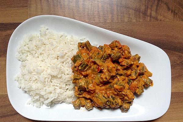Okra with Tomato Coconut Curry Sauce