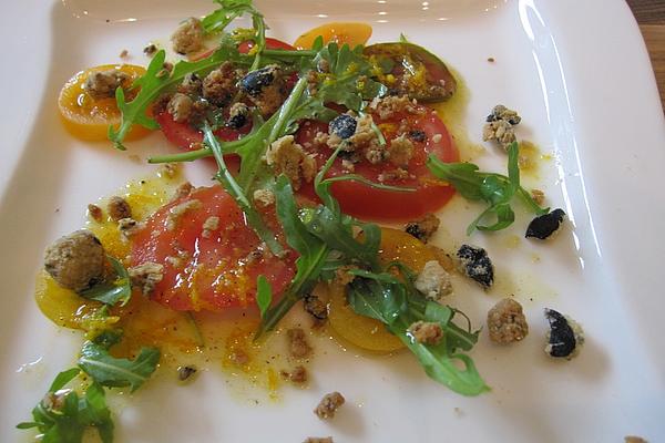 Olive Brittle on Colorful Tomatoes