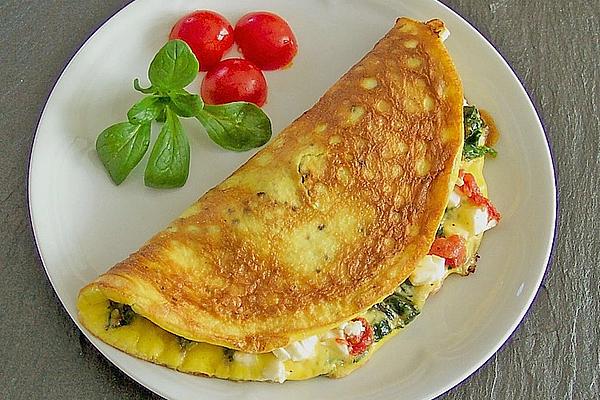 Omelette with Spinach Leaves and Tomatoes