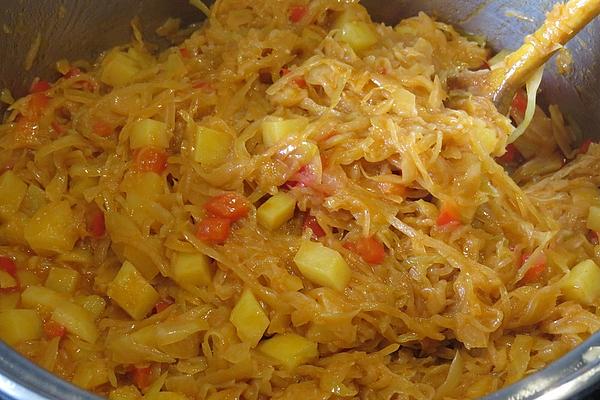 Onion Cabbage with Potatoes and Peppers