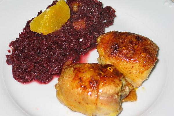 Oranges – Honey – Red Cabbage with Chicken Legs