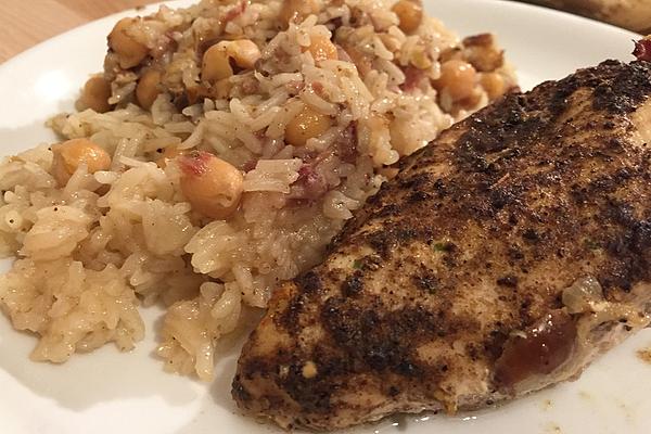 Oriental Chicken Breast on Rice with Chickpeas and Dates