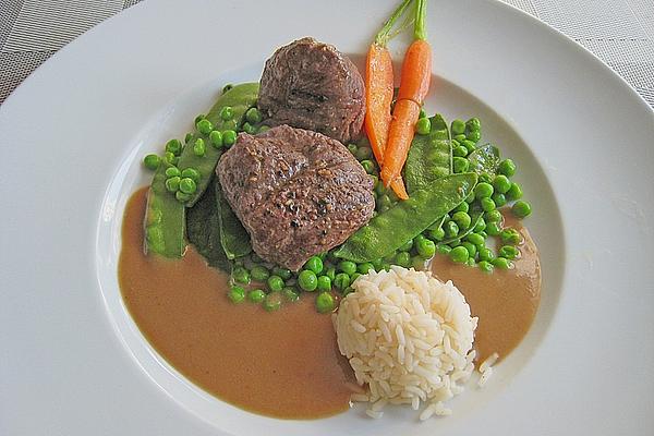 Ostrich Steaks with Variety Of Vegetables in Banana Sauce
