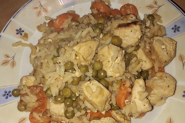 Pan Fried Chicken with Vegetables and Rice