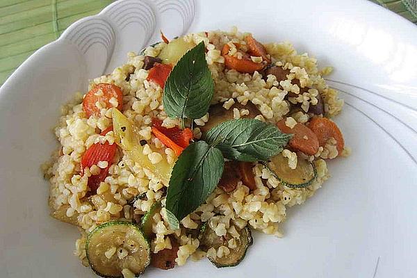 Pan Of Vegetables with Bulgur
