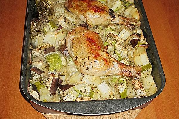 Pan Of Vegetables with Chicken Thighs